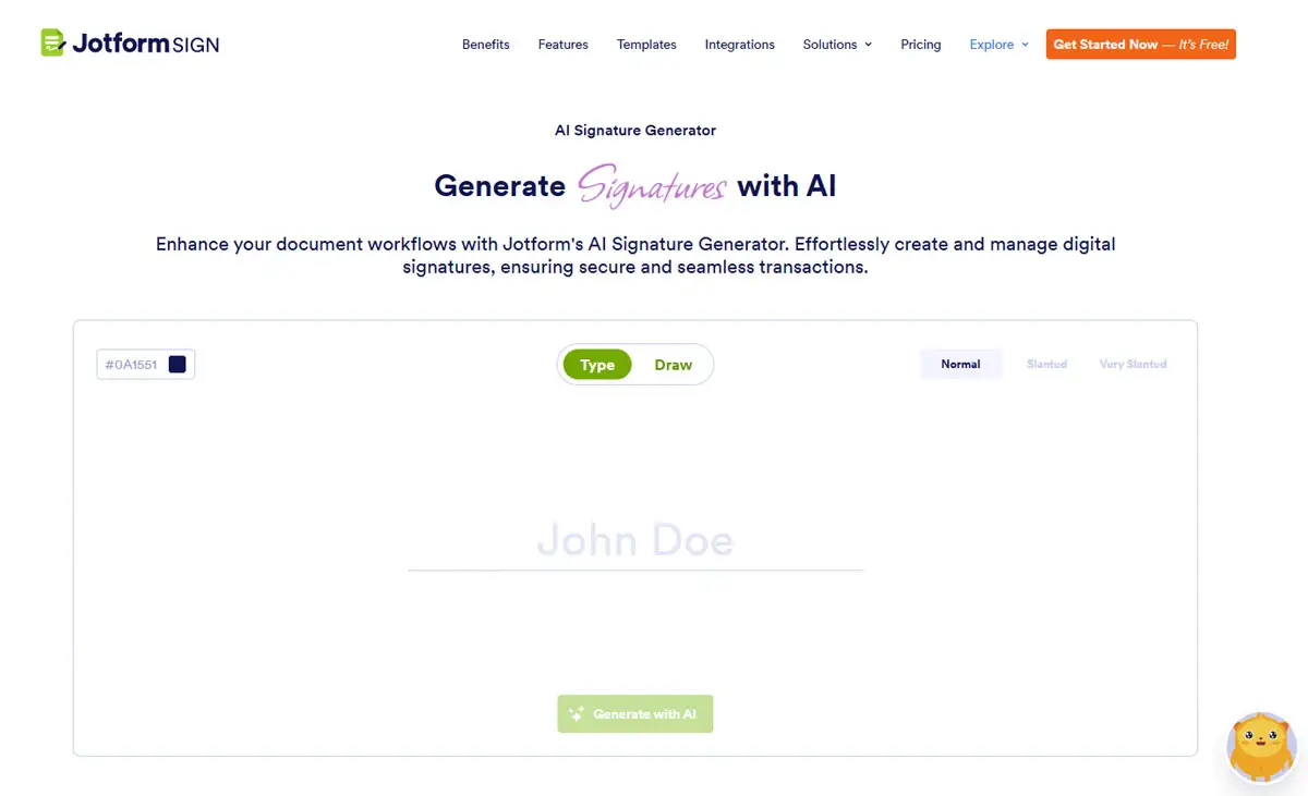 طراحی امضا با هوش مصنوعی | Jotform AI Signature Generator